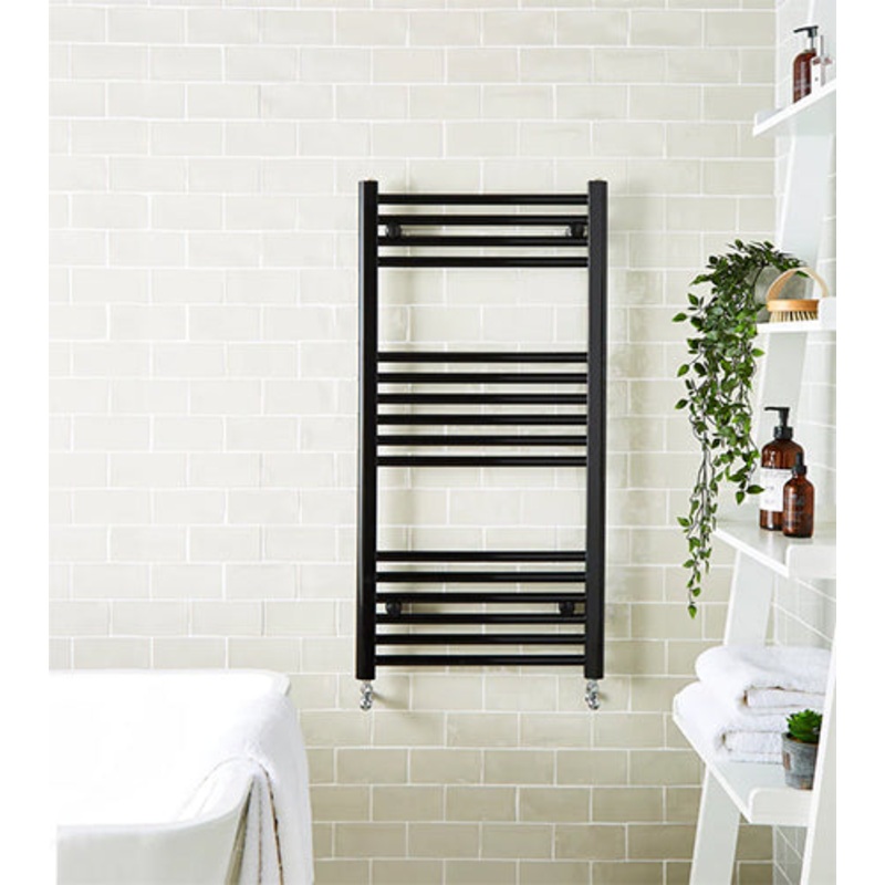 2 x 1200mm High Black Flat Towel Rail Offer