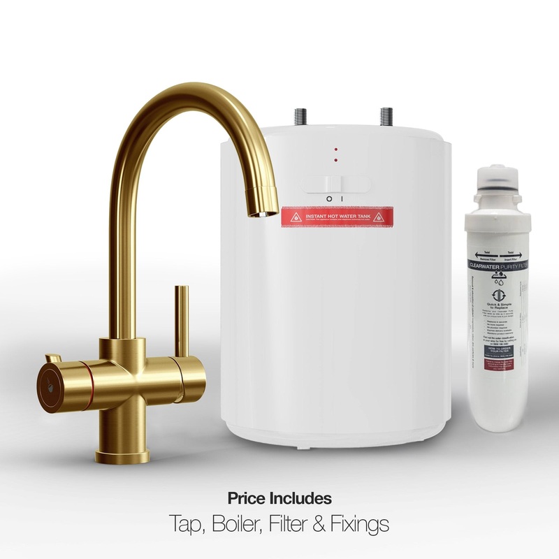 INSTANTI IBERIA FURNAS SWAN NECK BRUSHED GOLD INSTANT BOILING WATER TAP