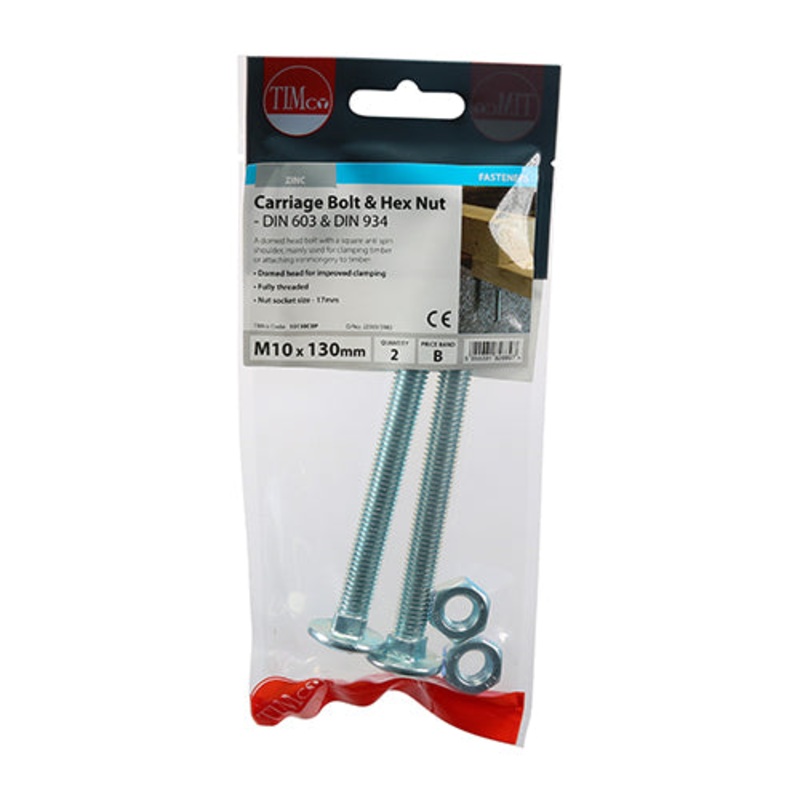 Timco Carriage Bolts & Hex Nuts – Zinc M10 x 130