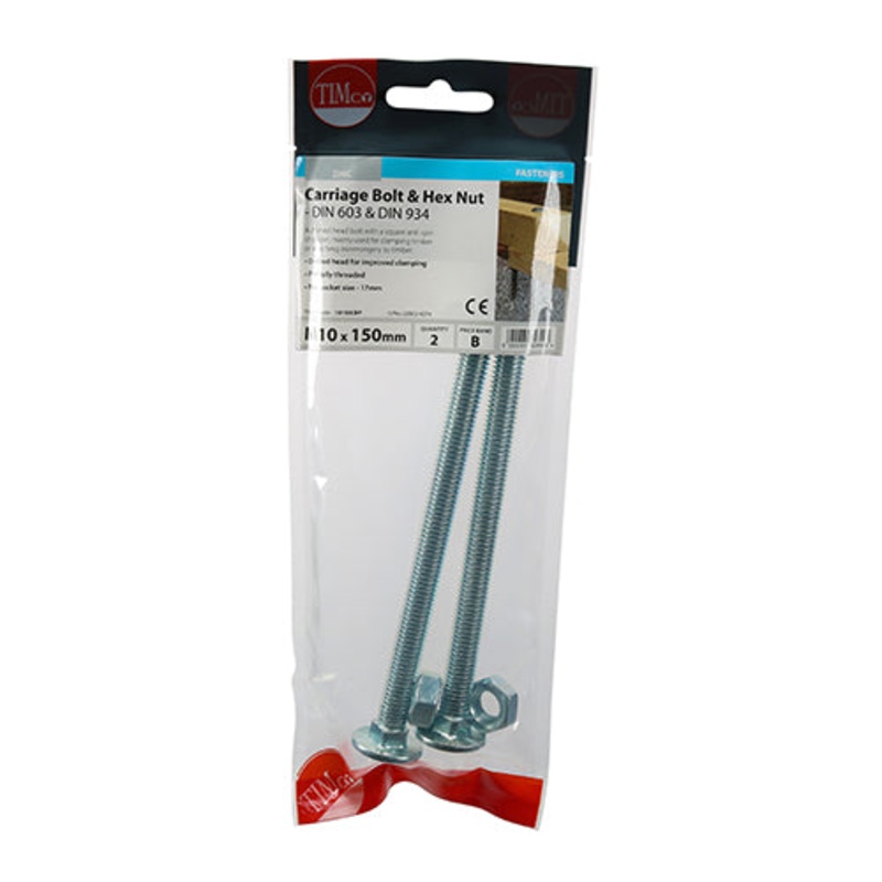 Timco Carriage Bolts & Hex Nuts – Zinc M10 x 150