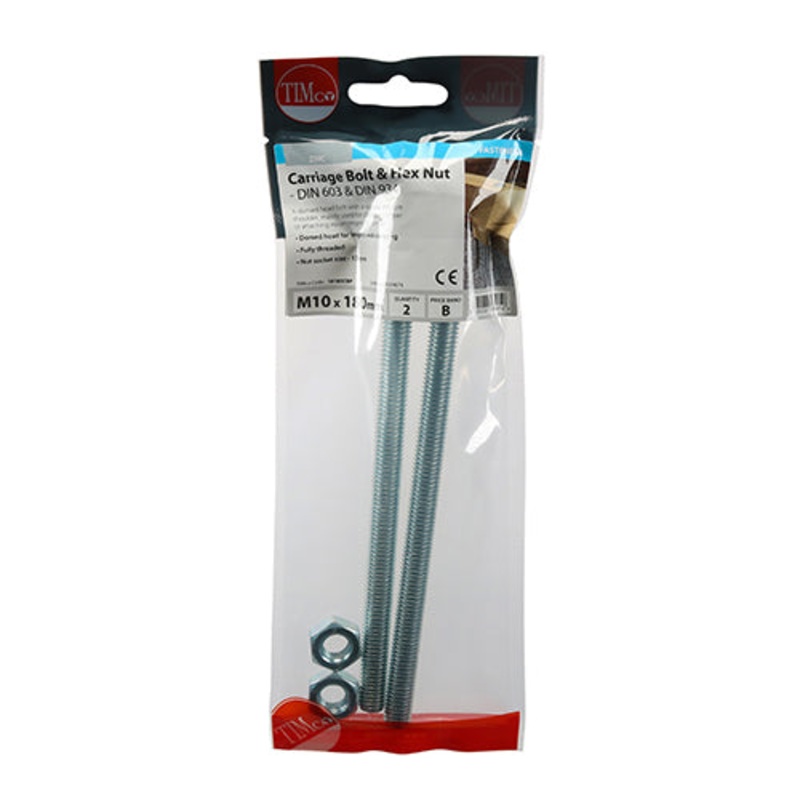 Timco Carriage Bolts & Hex Nuts – Zinc M10 x 180