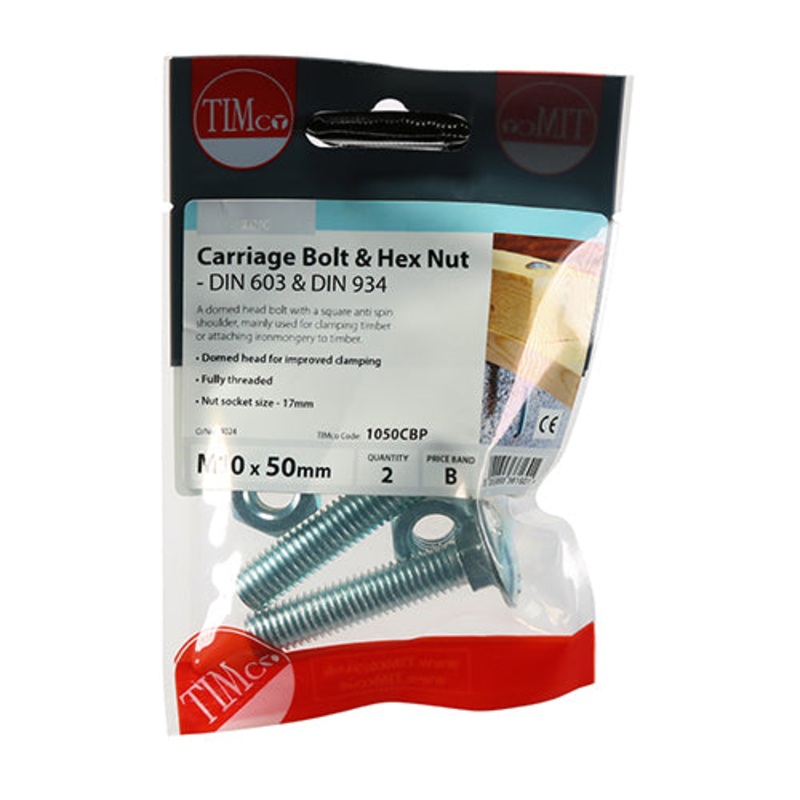Timco Carriage Bolts & Hex Nuts – Zinc M10 x 50