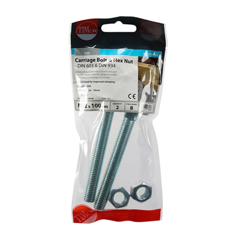 Timco Carriage Bolts & Hex Nuts – Zinc M12 x 100