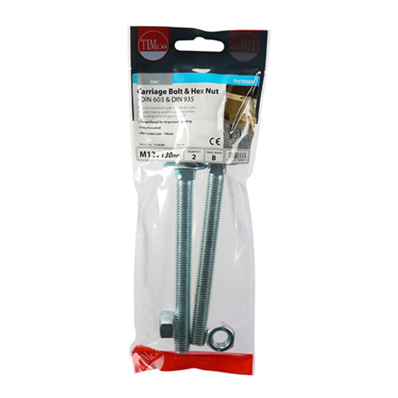 Timco Carriage Bolts & Hex Nuts – Zinc M12 x 130