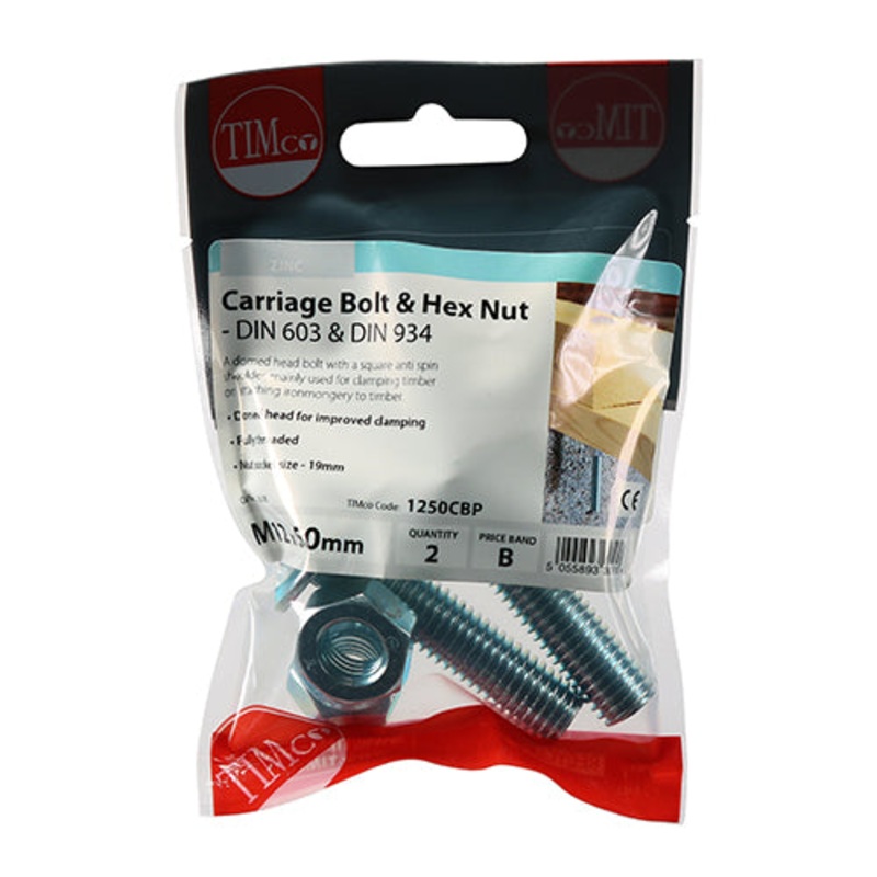 Timco Carriage Bolts & Hex Nuts – Zinc M12 x 50