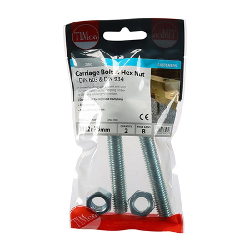 Timco Carriage Bolts & Hex Nuts – Zinc M12 x 75