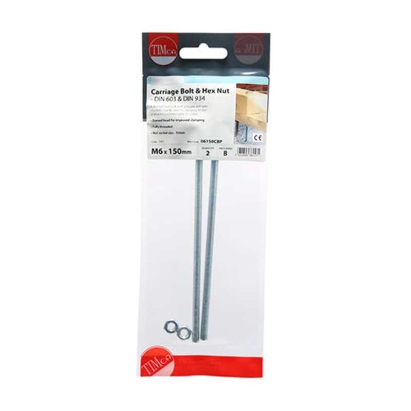 Timco Carriage Bolts & Hex Nuts – Zinc M6 x 150