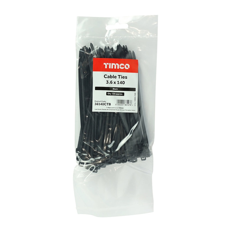 Timco Cable Ties – Black 3.6 x 140 – 100 Pieces