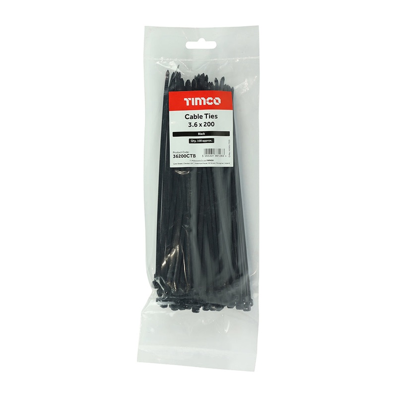 Timco Cable Ties – Black 3.6 x 200 – 100 Pieces
