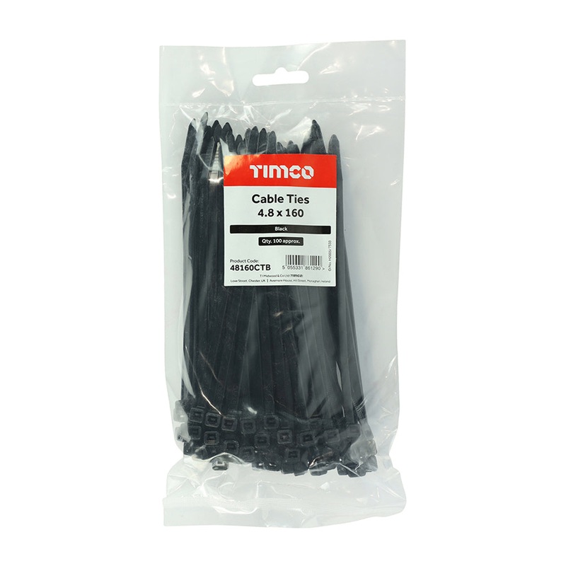 Timco Cable Ties – Black 4.8 x 160 – 100 Pieces