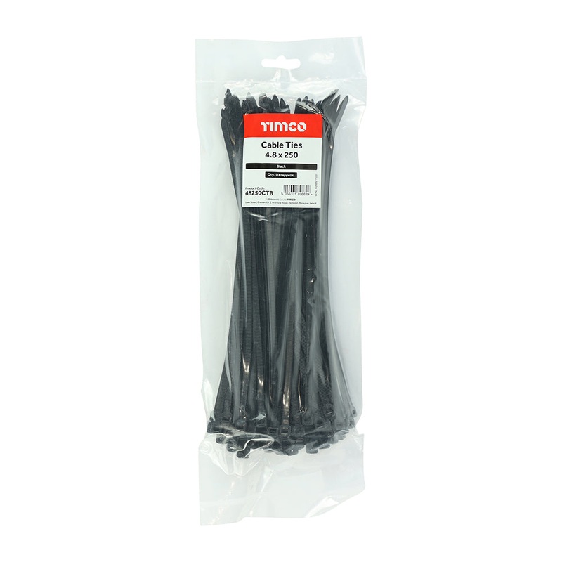 Timco Cable Ties – Black 4.8 x 250 – 100 Pieces