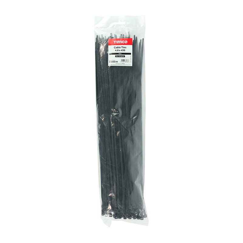 Timco Cable Ties – Black 4.8 x 430 – 100 Pieces