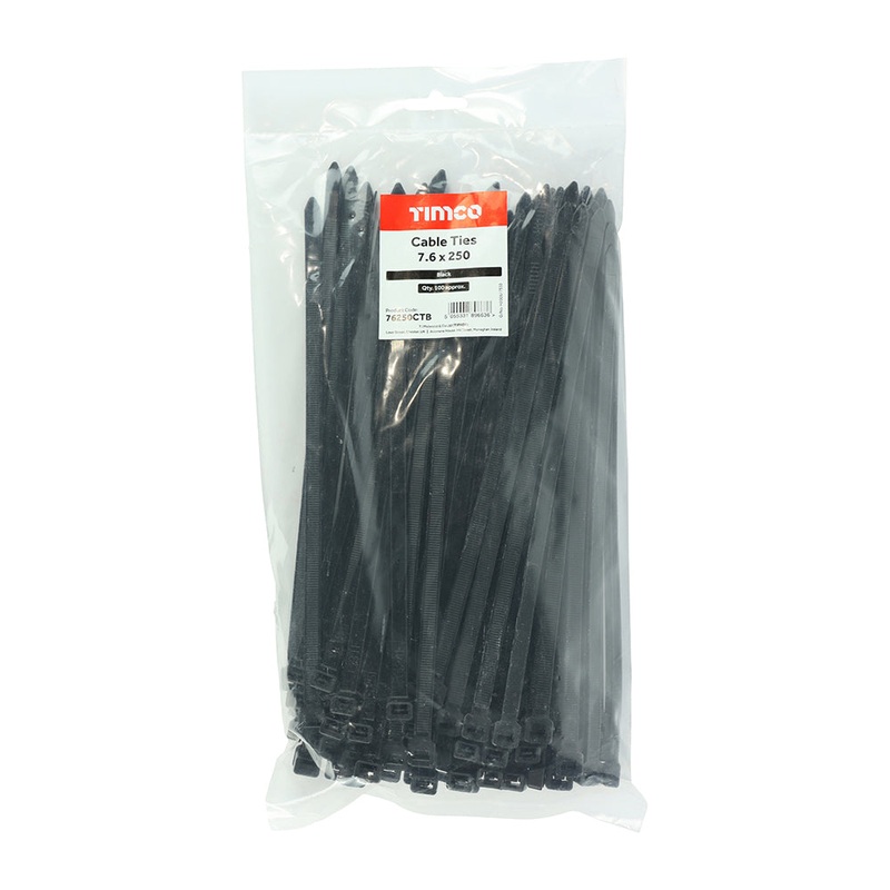 Timco Cable Ties – Black 7.6 x 250 – 100 Pieces