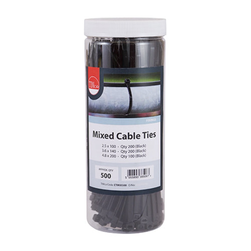 Timco Cable Ties – Mixed – Black Mixed 500pc – 500 Pieces