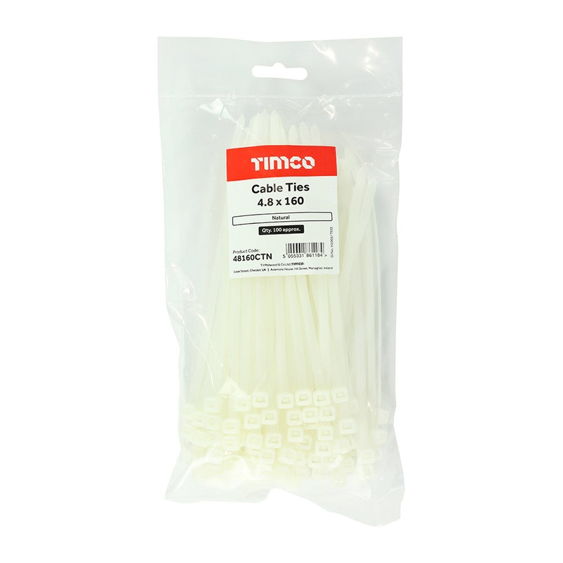 Timco Cable Ties – Natural 4.8 x 160 – 100 Pieces