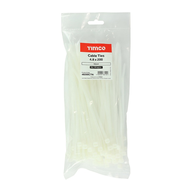 Timco Cable Ties – Natural 4.8 x 200 – 100 Pieces