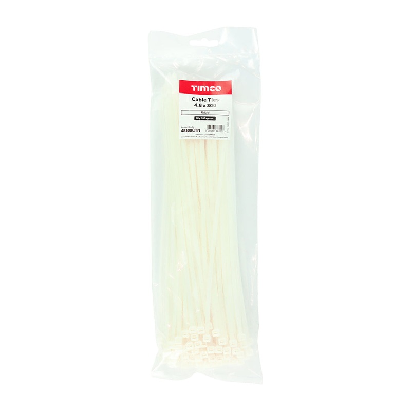 Timco Cable Ties – Natural 4.8 x 300 – 100 Pieces