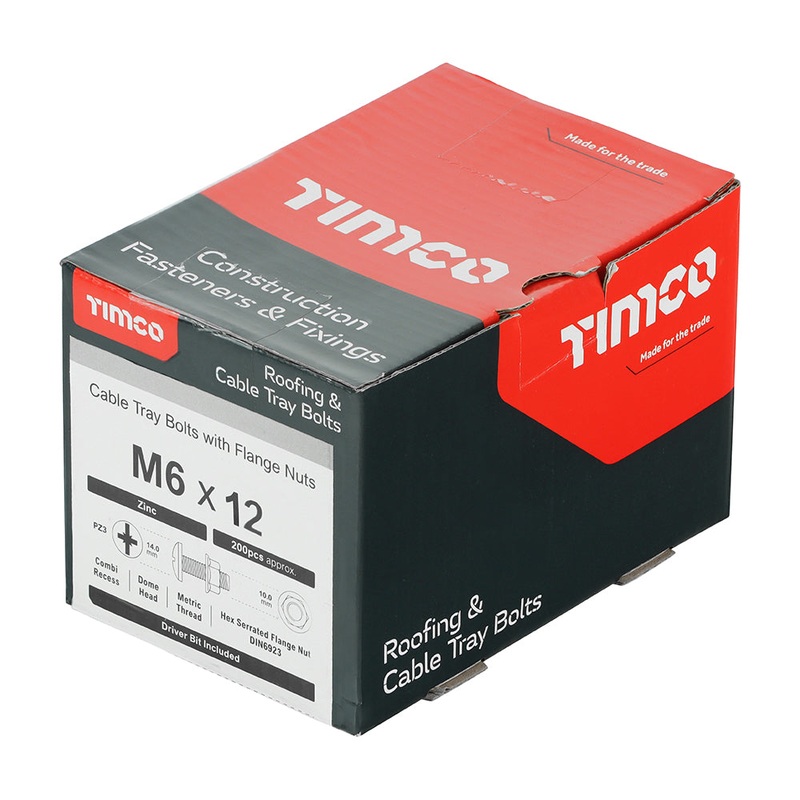 Timco Cable Tray Bolts with Flange Nuts – Zinc M6 x 12 – 200 Pieces