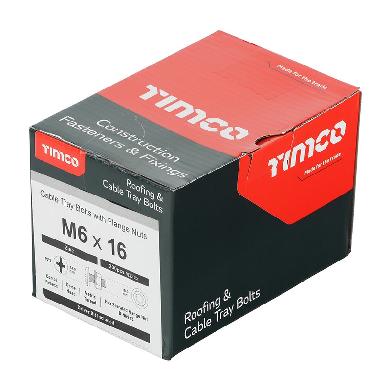 Timco Cable Tray Bolts with Flange Nuts – Zinc M6 x 16 – 200 Pieces