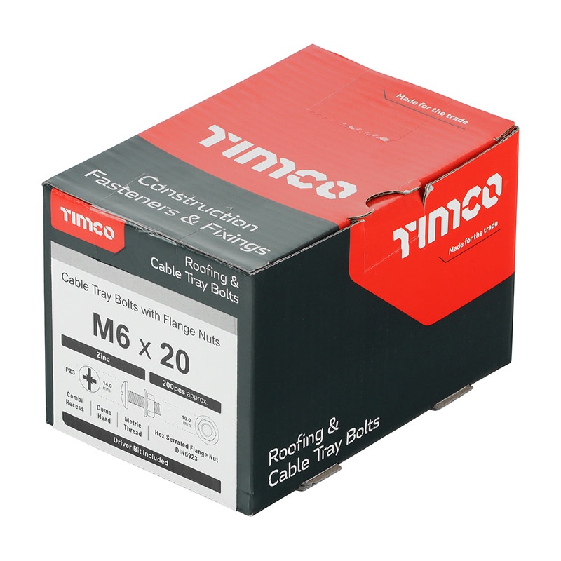 Timco Cable Tray Bolts with Flange Nuts – Zinc M6 x 20 – 200 Pieces