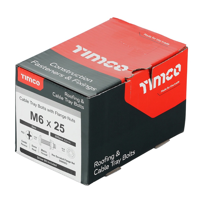 Timco Cable Tray Bolts with Flange Nuts – Zinc M6 x 25 – 200 Pieces