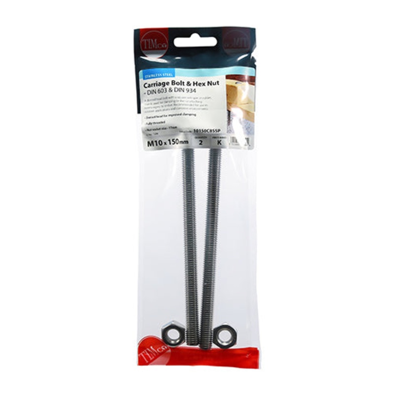 Timco Carriage Bolts & Hex Nuts – Stainless Steel M10 x 150