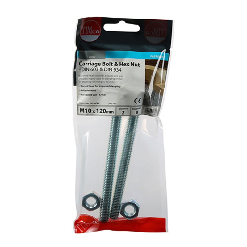 Timco Carriage Bolts & Hex Nuts – Zinc M10 x 120