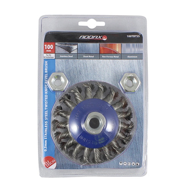 Timco Angle Grinder Bevel Brush – Twisted Knot Stainless Steel 100mm