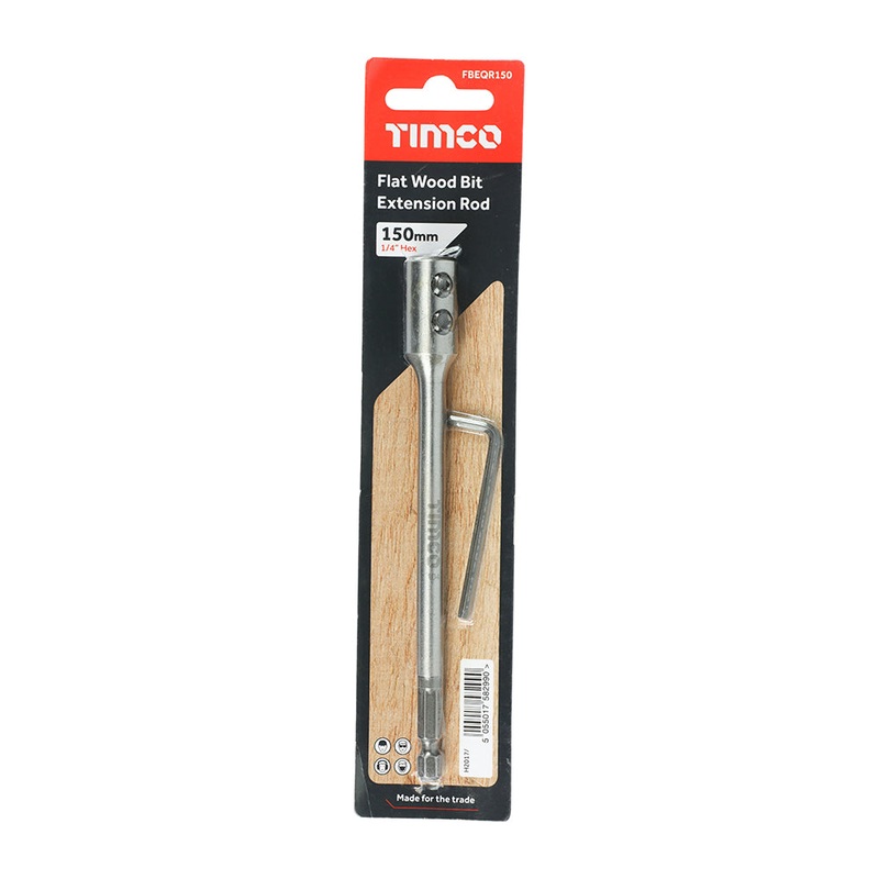 Timco 1/4 Flat Wood Bit Extension Rod 150mm