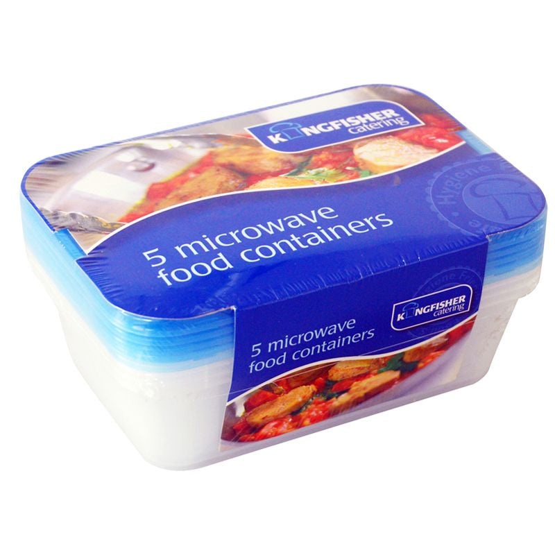 5 x Plastic Food Containers Rectangle 650ml – Clear & Blue by Kingfisher