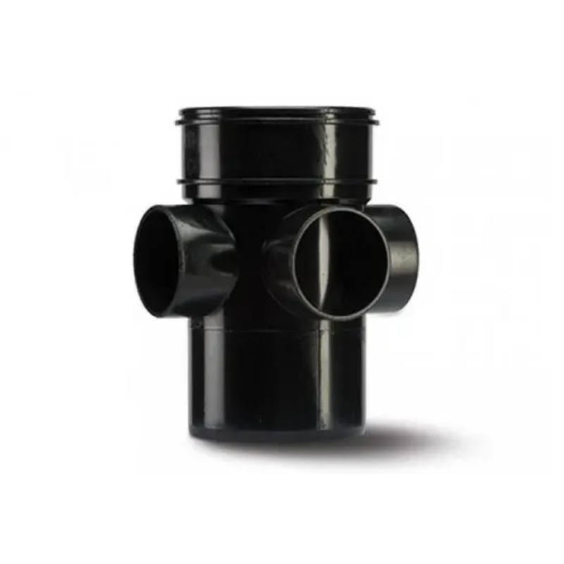 110mm x 4 Soil Single Socket 3-Way Bossed Pipe – Polypipe (Black) – SWE59B