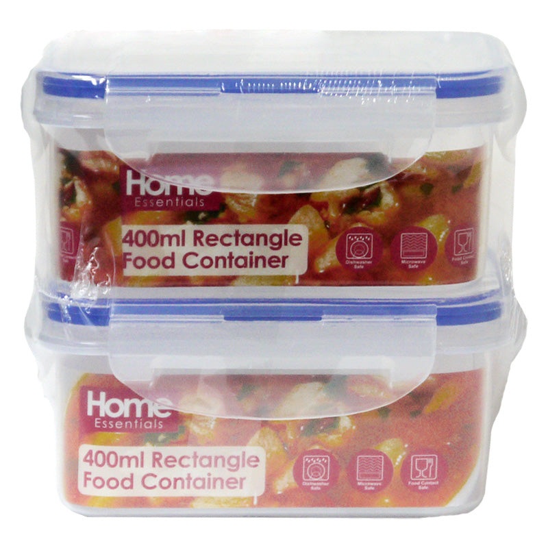 2 x Plastic Food Containers Rectangle 400ml – Clear Essentials by Kitchen Collection