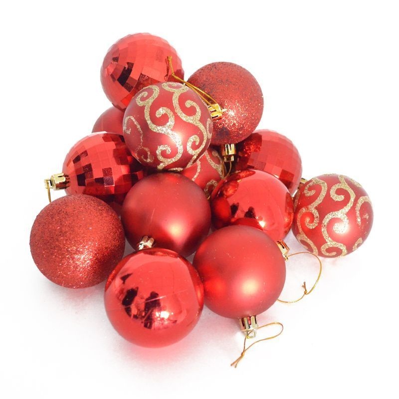 35 x Christmas Tree Baubles Decoration Red & Gold with Glitter Pattern – 6cm by Christmas Time