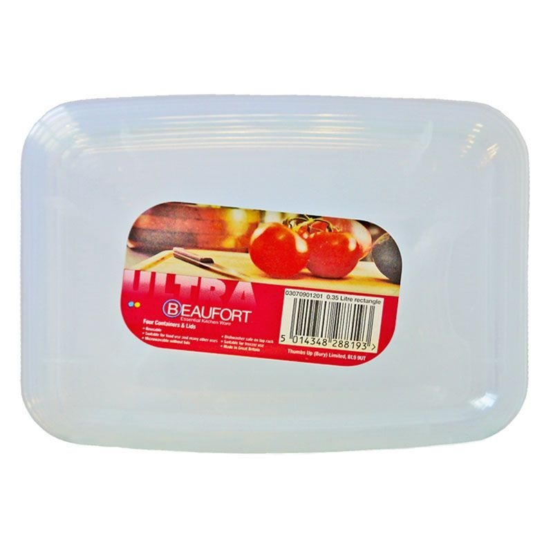 4 x Plastic Food Containers Rectangle 350ml – Clear by Beaufort