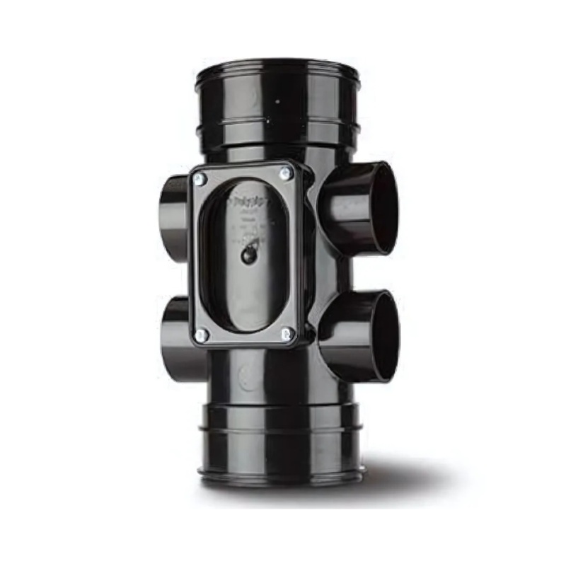 110mm Double Socket Access Pipe with (4 Boss Shoulders) – Polypipe (Black) – SWA43B