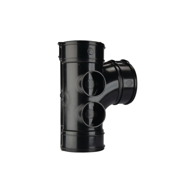 4in/110mm x 92.5  Triple Socket Single Branch (4 Boss Shoulders) – Polypipe (Black) – SWT26B