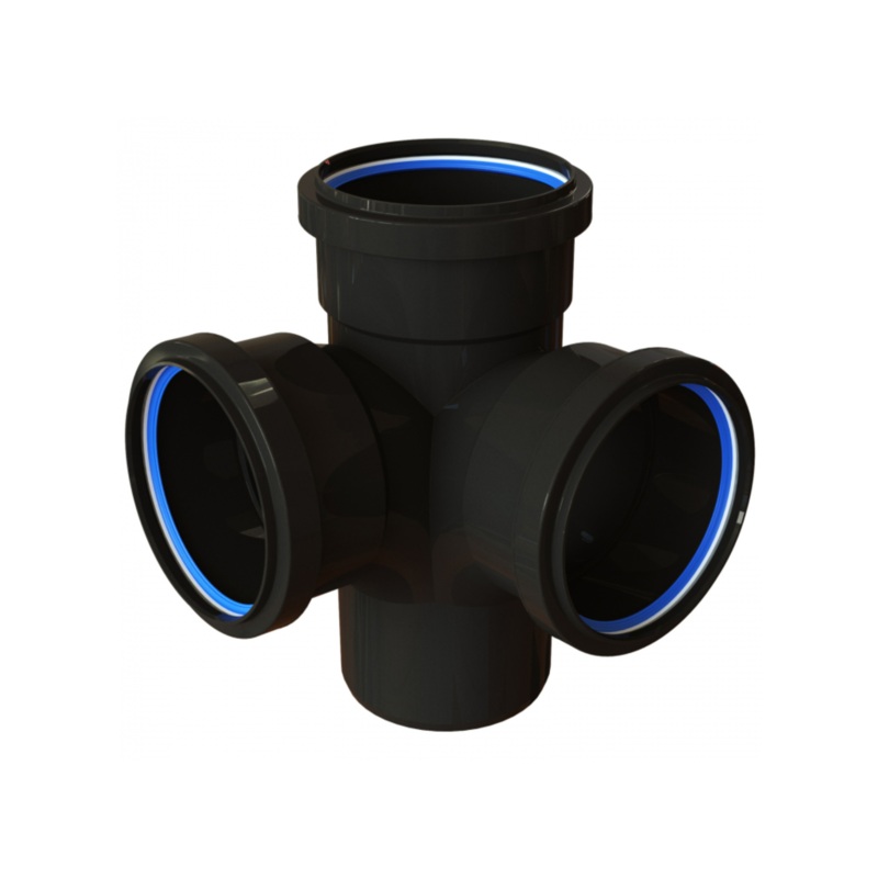 PolySoil 110mm x 92.5 Triple Socket Corner Branch – Polypipe (Black) – STC401B