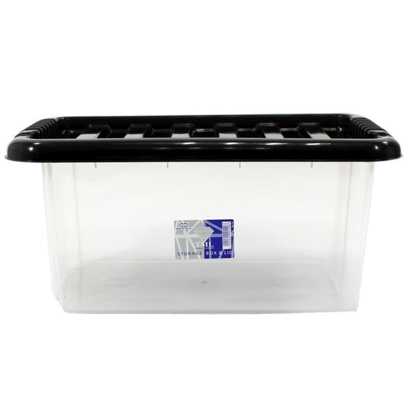 Plastic Storage Box 14 Litres – Clear & Black by TML