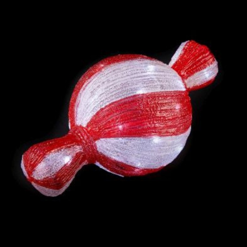 Acrylic Red & White Candy Christmas Light 30 White LED – 34cm
