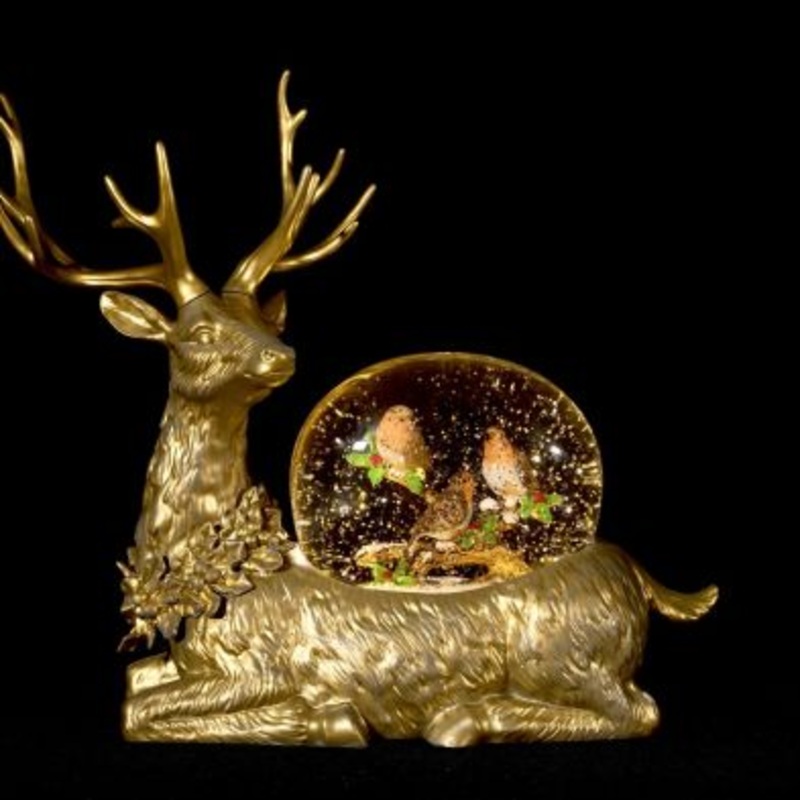 Christmas Lantern Snowglobe with Reindeer Warm White LED – 26cm
