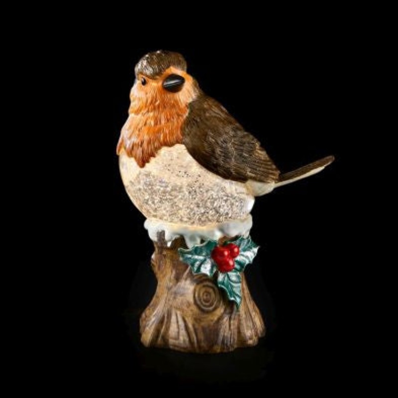 Christmas Lantern Snowglobe with Robin Warm White LED – 26cm