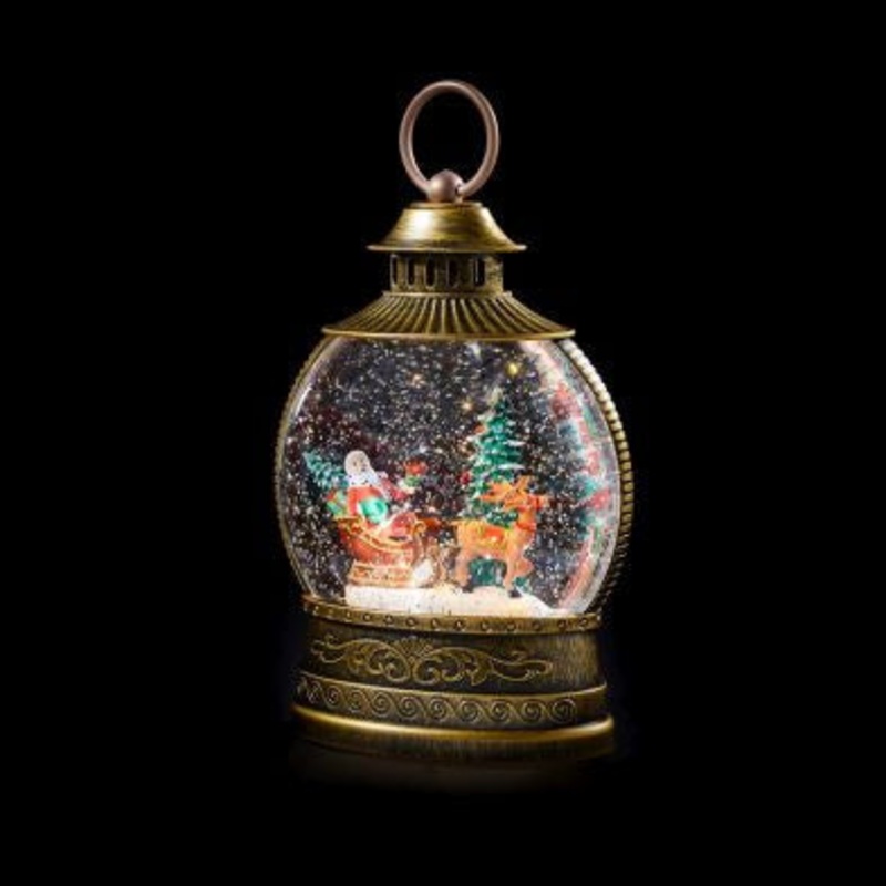 Christmas Lantern Snowglobe with Santa Warm White LED – 22.5cm