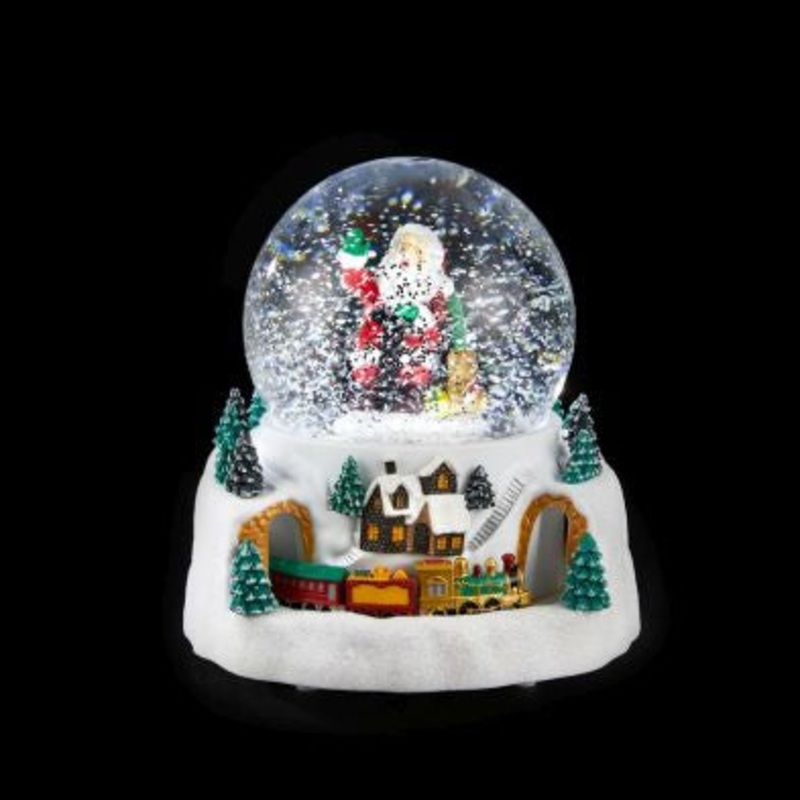Christmas Snowglobe Decoration with Santa and Train White LED – 18.5