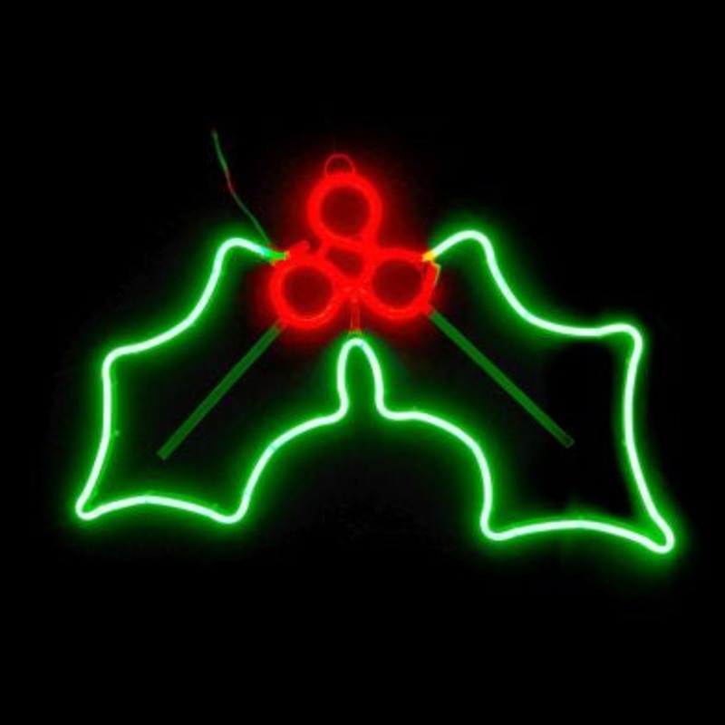 Holly Neon Outdoor Christmas Light Feature Red & Green – 55cm
