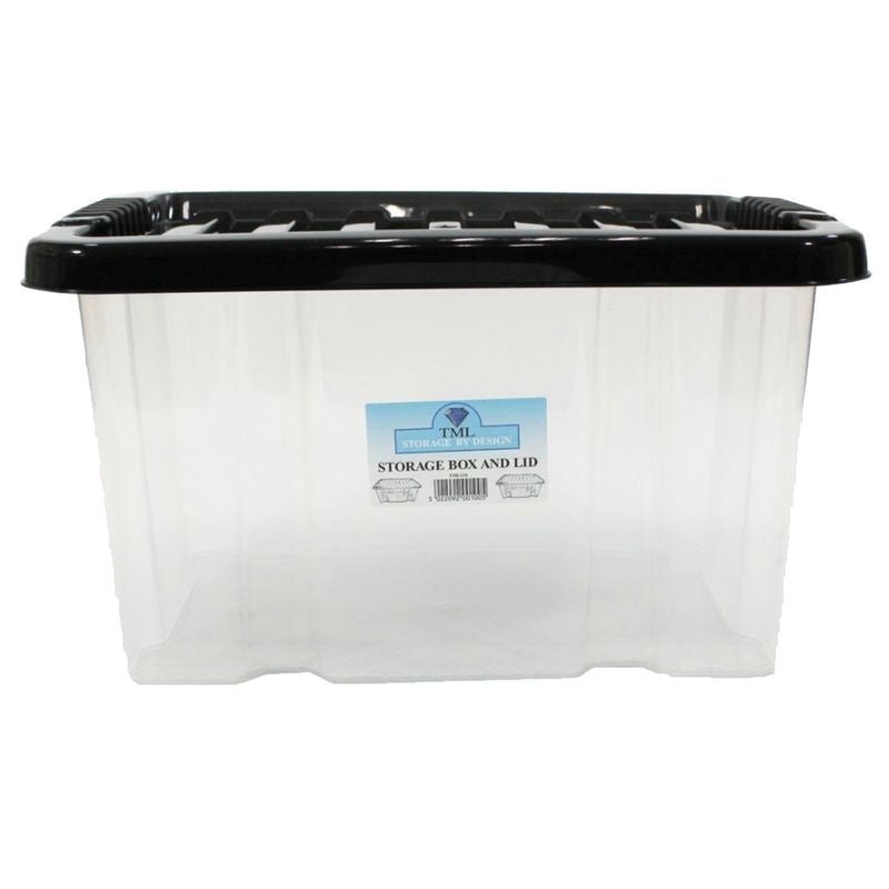 Plastic Storage Box 24 Litres – Clear & Black by TML