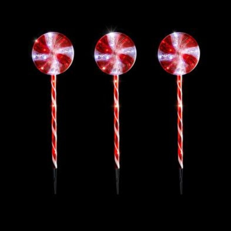 3x Candy Cane Christmas Stake Lights Red & White LED – 70cm