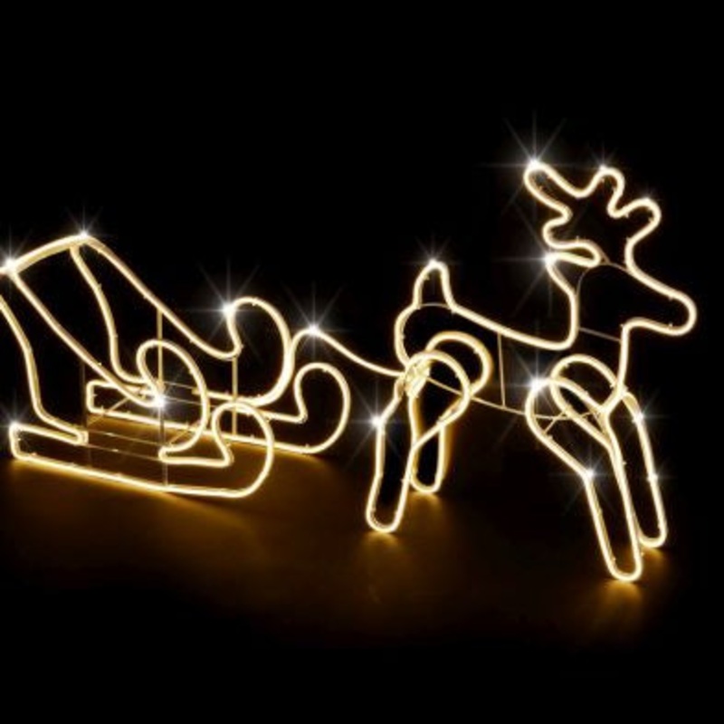 Reindeer with Sleigh Christmas Light Feature Warm White – 101cm
