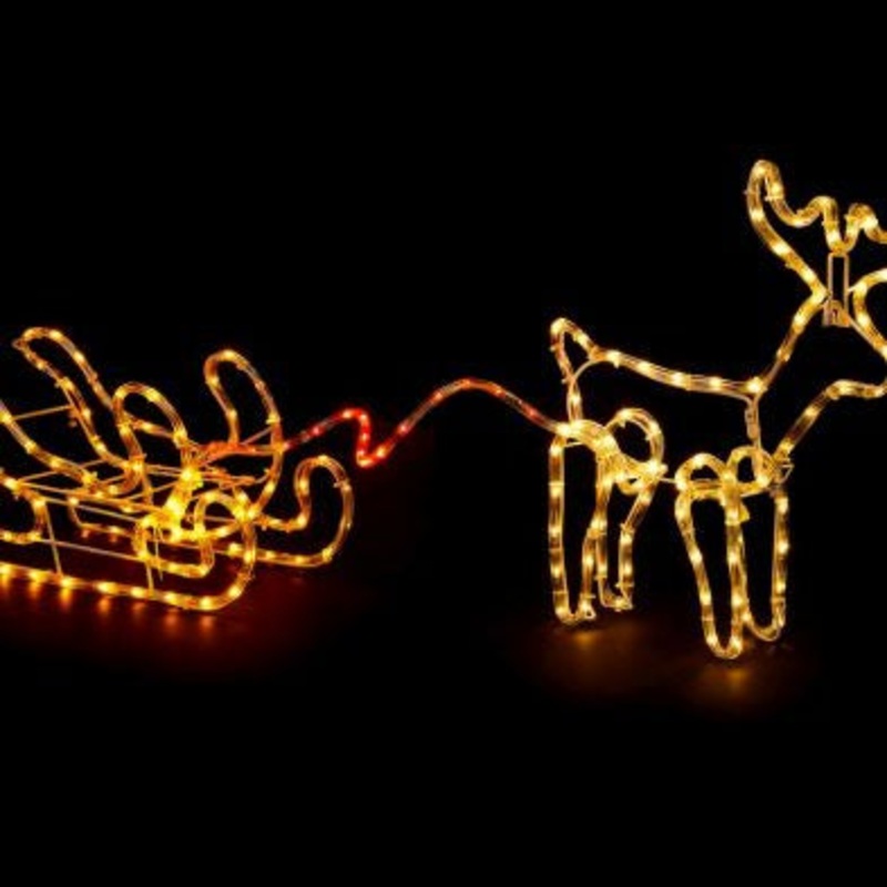 Reindeer with Sleigh Christmas Light Feature White & Warm White – 145cm