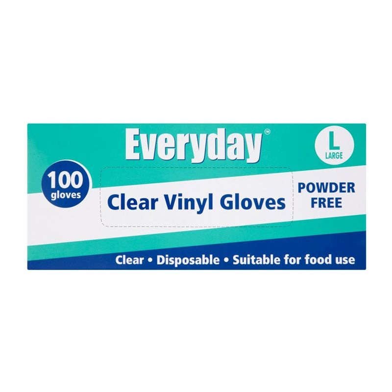 Everyday Disposable Clear Vinyl Gloves – Large 100 per pack