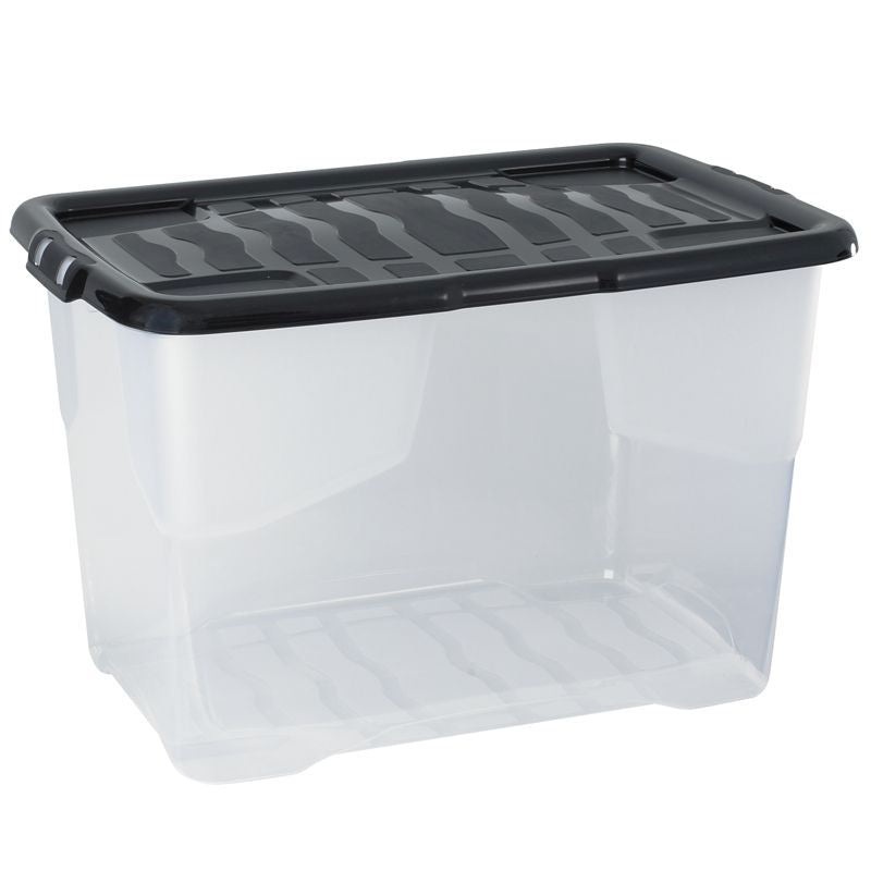 Plastic Storage Box 65 Litres Large – Clear & Black Curve by Strata